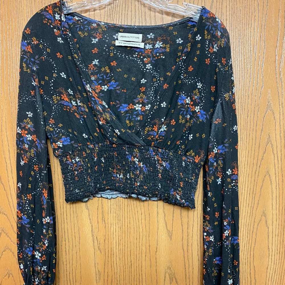 Urban Outfitters black and flower print crop top